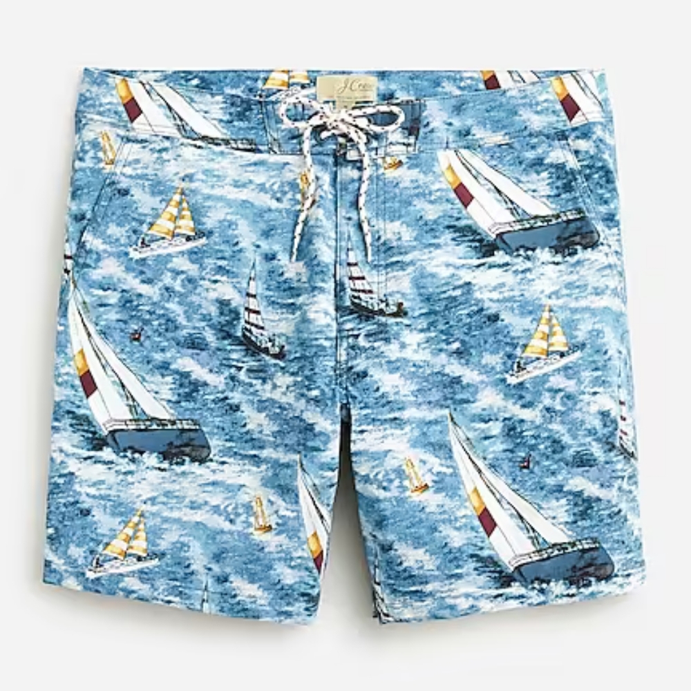 J CREW MENS SWIM TRUNKS NAUTICAL SAIL BOATS BLUE GRAY BATHING SUIT 38